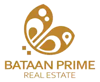 the logo for bataan prime real estate features a butterfly