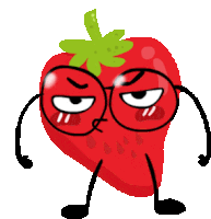 a cartoon illustration of a strawberry with arms and legs