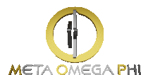 a meta omega phi logo with a gold circle