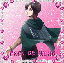 a picture of eren de nichu is surrounded by hearts