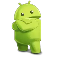 a cartoon drawing of a green android robot with arms crossed