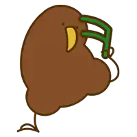 a cartoon drawing of a brown bird with a yellow beak holding a green object