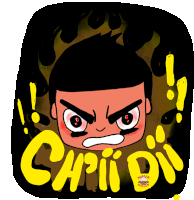 a cartoon drawing of a man with the word " chris " in yellow