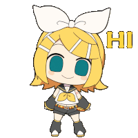 a drawing of a girl with a bow and the word hi above her