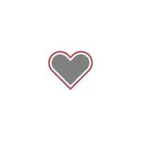 a gray heart with a red outline and a white border