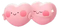 two pink hearts with smiling faces are connected by a string