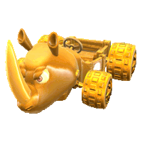 a gold rhino with a steering wheel and a horn