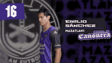 emilio sanchez is wearing a purple jersey with the number 16 on it