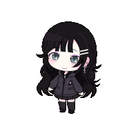 a drawing of a girl with black hair wearing a black jacket