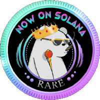 a coin that says now on solana rare with a polar bear wearing a crown