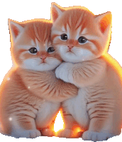 two kittens are hugging each other and looking at the camera