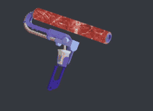 a purple and blue paint roller with a red marbled texture