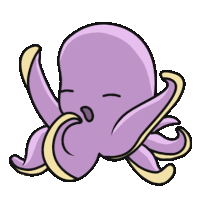 a cartoon drawing of a purple octopus covering its mouth with its tentacles