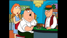 a cartoon of peter griffin and lois griffin playing slot machines