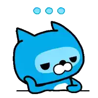 a blue cartoon cat with three circles above it 's head