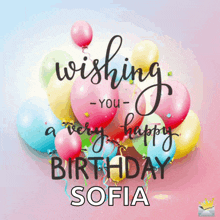 a birthday card for sofia with balloons and confetti