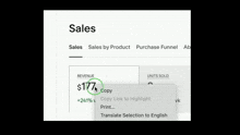 a screenshot of a sales page with a bubble that says button.react-charts-tab.ob