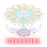 a celestial logo with a sun and moon