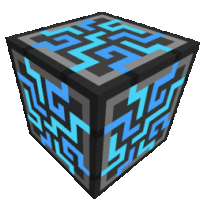 a black and blue cube with a maze pattern