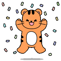 a cartoon tiger is jumping in the air with confetti around him