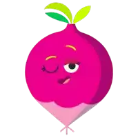 a cartoon illustration of a radish with a wink on its eye