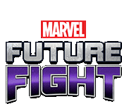 the logo for marvel future fight is purple and silver .