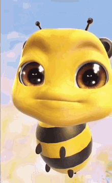 a cartoon bee with big eyes is making a funny face