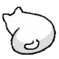 a pixel art drawing of a white cat sleeping on its back on a white background .