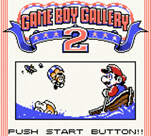 a game boy gallery 2 screen shows mario in a boat in the water