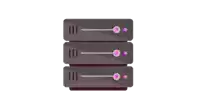 three servers are stacked on top of each other on a white background in a flat style .