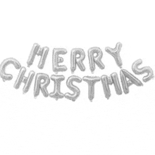 a set of silver merry christmas balloons on a white background