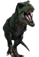 a t-rex with its mouth open and its teeth visible