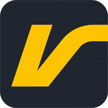 a yellow letter v on a black square