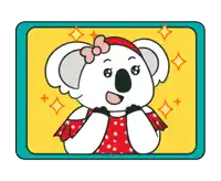 a cartoon drawing of a koala wearing a red and white polka dot dress