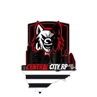 a logo for central city rp with a wolf and a city skyline