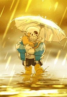 a cartoon of a skeleton holding an umbrella and a cat