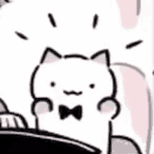 a cartoon cat wearing a bow tie is sitting on a table .