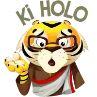 a cartoon of a tiger with glasses and the words ki holo above it