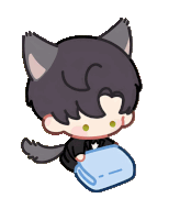 a drawing of a boy with a cat ear holding a towel