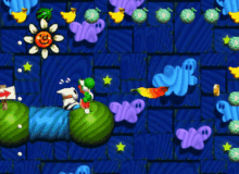 a video game screen shows a yoshi character on a worm