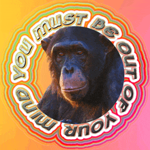 a picture of a chimpanzee with the words " you must be out of your mind "