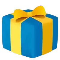 a blue and yellow gift box with a yellow bow on it