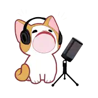 a cat wearing headphones is sitting next to a microphone on a tripod