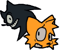 a cartoon drawing of a black cat and an orange cat .