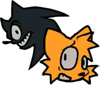 a cartoon drawing of a black cat and an orange cat .