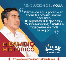 a poster for el cambio historico with a man in a white shirt