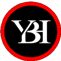 a black and red circle with the letters ybi in white