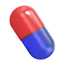 a red and blue capsule with a white center on a white background .