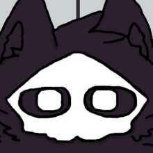 a drawing of a cat with a hood and glasses