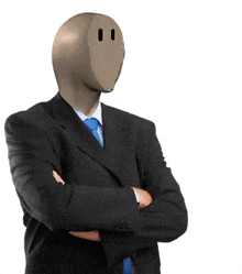 a man in a suit and tie with a face on his head .